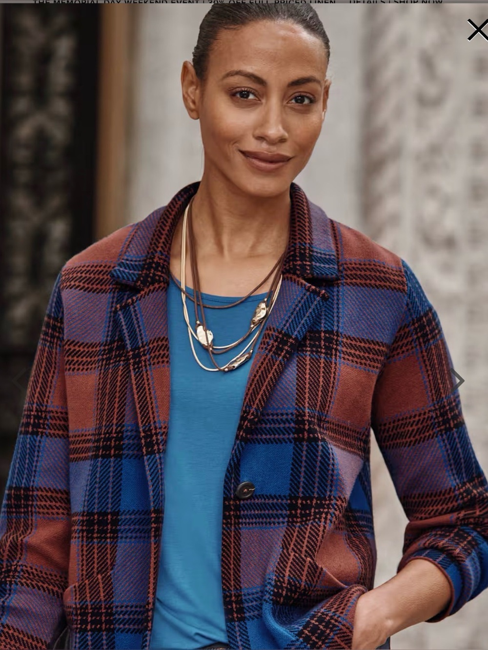 JJIll NWT Rust/Blue plaid open front blazer LP Large Petite